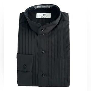 Devin Michaels Men's Black Banded Collar Pleat‎ Tuxedo Shirt Size Small NEW